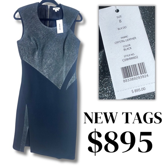 Helmut Lang Dresses & Skirts - ❗️NEW Helmut Lang Crystal Leather Black Two Tone Asymmetrical Sheath Dress